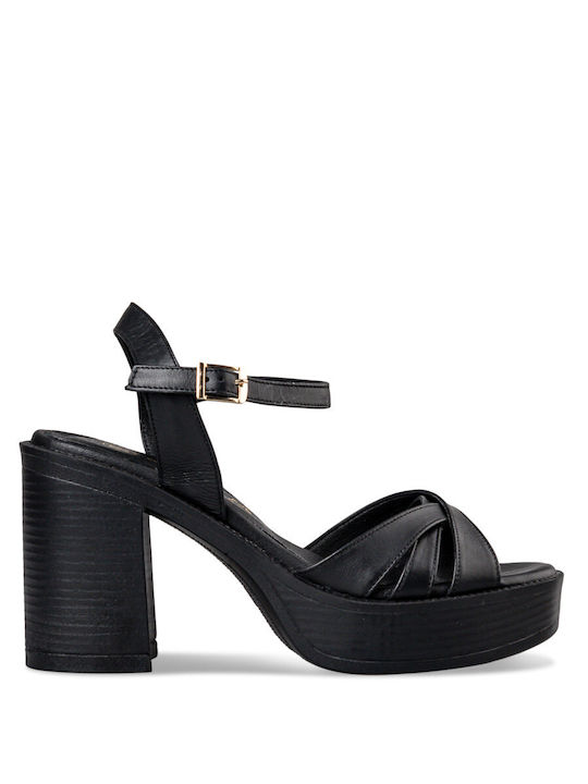 Envie Shoes Γυναικεία Πέδιλα με Χοντρό Χαμηλό Τακούνι σε Μαύρο Χρώμα