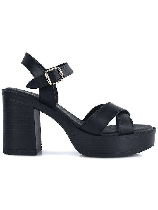 Harris Leather Women's Sandals Black with High Heel