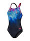 Speedo Open Back Swimsuit Digital Printed Medalist Blue