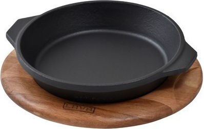 Cast Iron Serving Saucepan Black Wooden Base Φ16cm Enamel 1 Layer 1 Baking 1kg Lava Tg477518