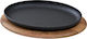 Cast Iron Serving Pan Black Wooden Base Oval 16x25cm Enamel 1 Layer 1 Baking 1 5kg Lava