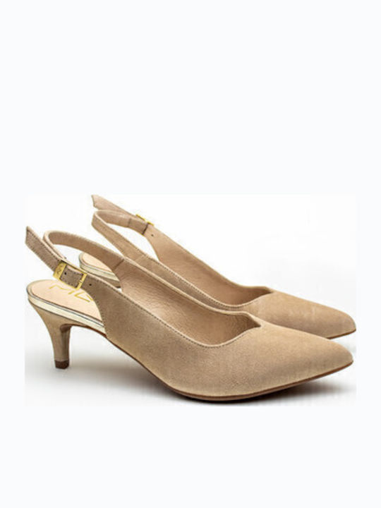 Mlv Leder Pumps mit Riemchen Beige