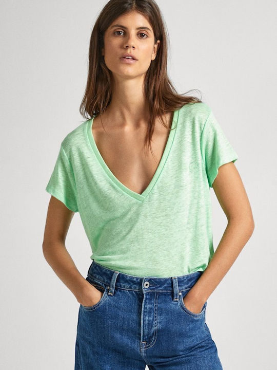 Pepe Jeans Damen T-Shirt mit V-Ausschnitt Grün