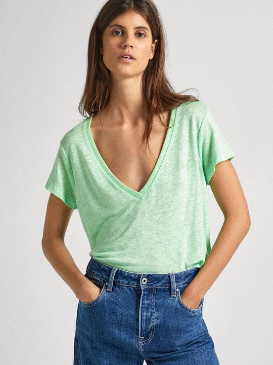 Pepe Jeans Feminin Tricou cu Decolteu în V Verde