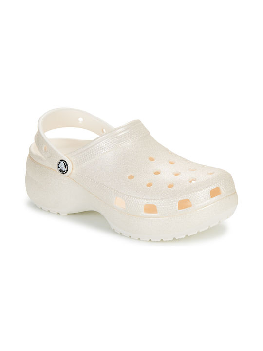 Crocs Classic Platform Glitter Clog Non-Slip Clogs Beige