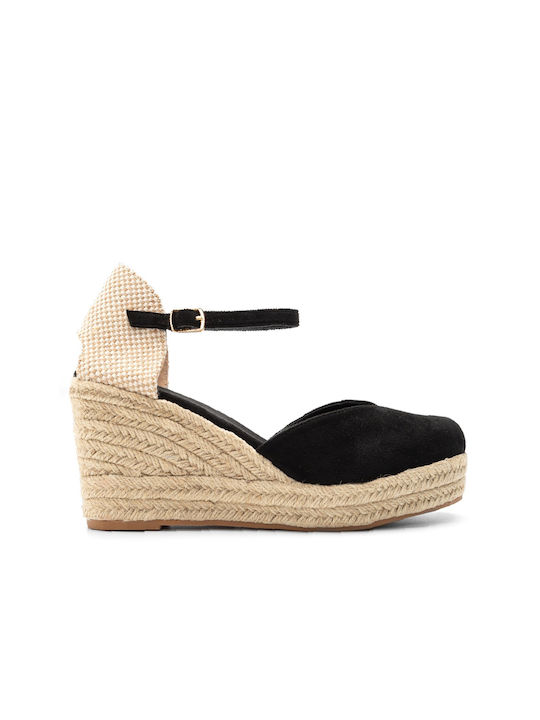 Plato Platforme dama în stil espadrile Negre