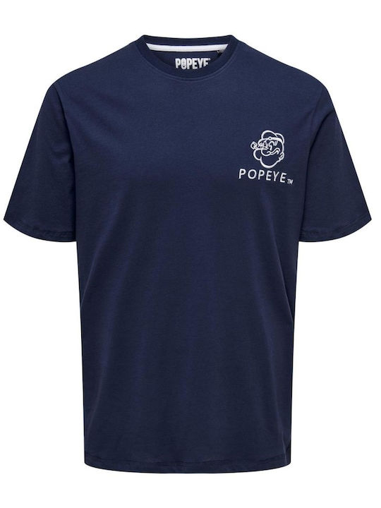 Only & Sons Popeye T-shirt Navy Blue Cotton