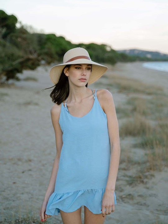 Achilleas Accessories Summer Dress with Ruffle Light Blue