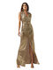 Enzzo Maxi Kleid mit Schlitz Sand