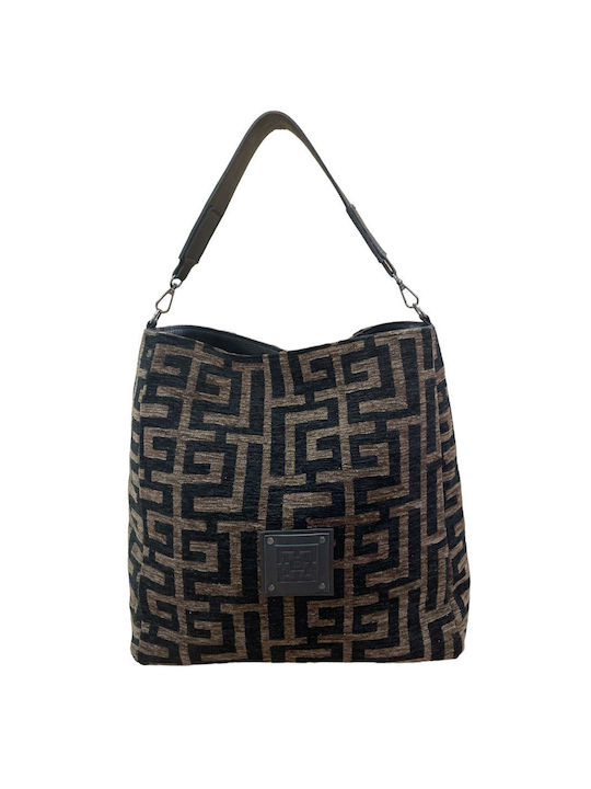 Midneto Iokasti Women's Bag Shoulder Black Brown Chenille Labyrinth