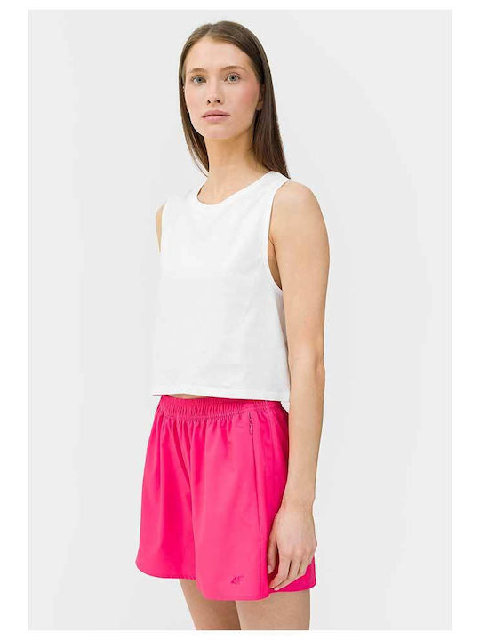 4F Damen Crop Top Baumwolle Ärmellos Weiß