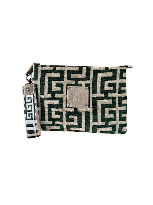 Midneto Ifigenia Women's Bag Hand Cypress Green Beige Chenille Labyrinth