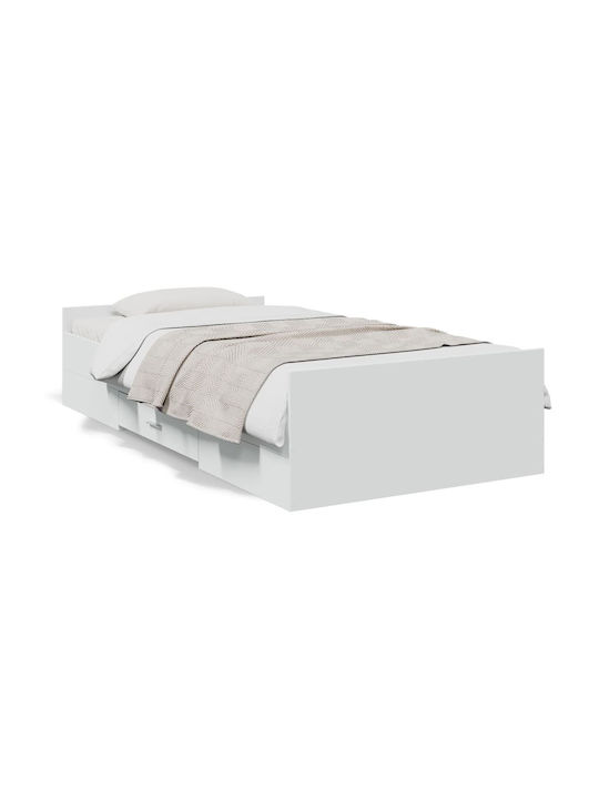 Single Wooden Bed White with Storage Space & Slats for Mattress 100x200cm