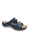 Leather Women's Flat Sandals in Blue Color