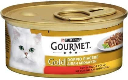 Gourmet Nassfutter für Katzen in Dose mit Rindfleisch und Huhn 85gr