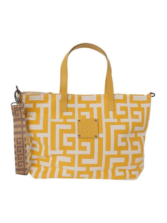 Midneto Calypso Fabric Beach Bag Beige Yellow Labyrinth