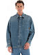 Boxy Fit Langärmeliges Denim Overshirt Mittelalterliches Gebrauchtes Denim