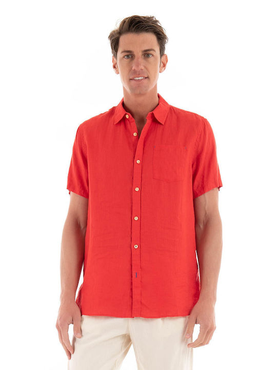 Scotch & Soda Men's Shirt Short Sleeve Linen Red