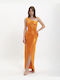 Dramee One Shoulder Dress In Lurex Jersey Dramee Orange