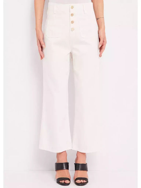 Gaudi Women's Cotton Trousers Flare in Regular Fit Egret