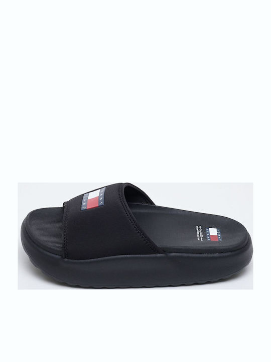 Șlapi Și Sandale Chunky.Slide Negri Din Țesătură Tommy Hilfiger