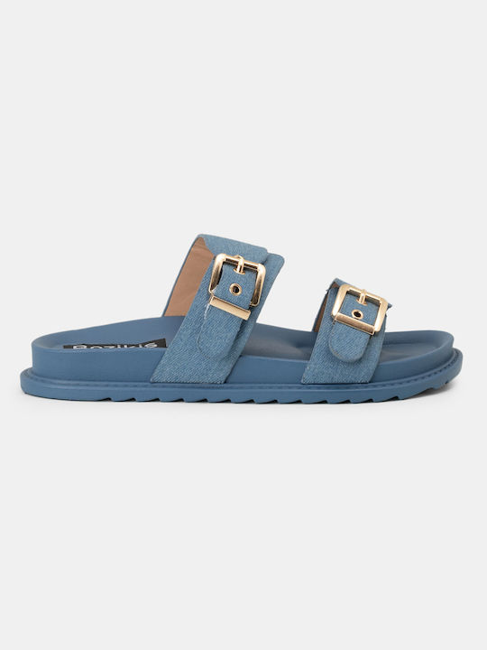 Two-Strap & Buckle Women's Sandals 5144 Denim Synthetic Leather
