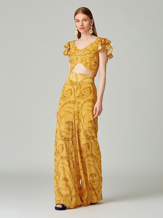 Lynne Damen Hochtailliert Stoff Palazzo-Hose mit Gummizug in Lockerer Passform Amber