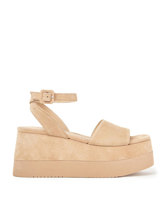 Paloma Barceló Women's Suede Ankle Strap Platforms Beige