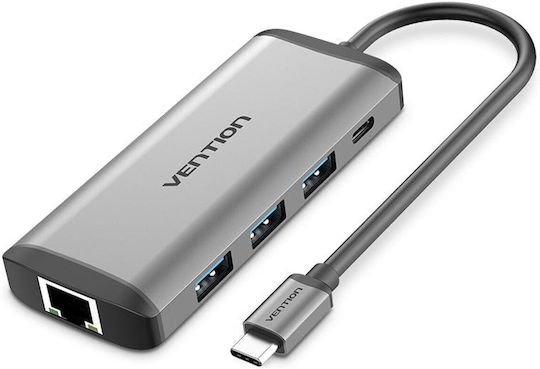 Vention Hub 10 Θυρών USB 3.2 με σύνδεση USB-C / USB-A / Ethernet Ασημί