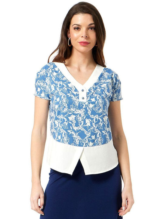 Anna Raxevsky Women's Blue Floral Zaponet Blouse B24101