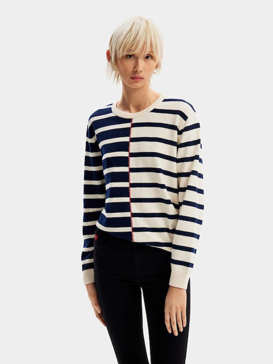 Desigual Women's Long Sleeve Pullover Striped White