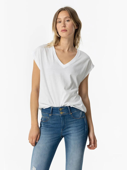 Tiffosi Damen T-Shirt mit V-Ausschnitt White