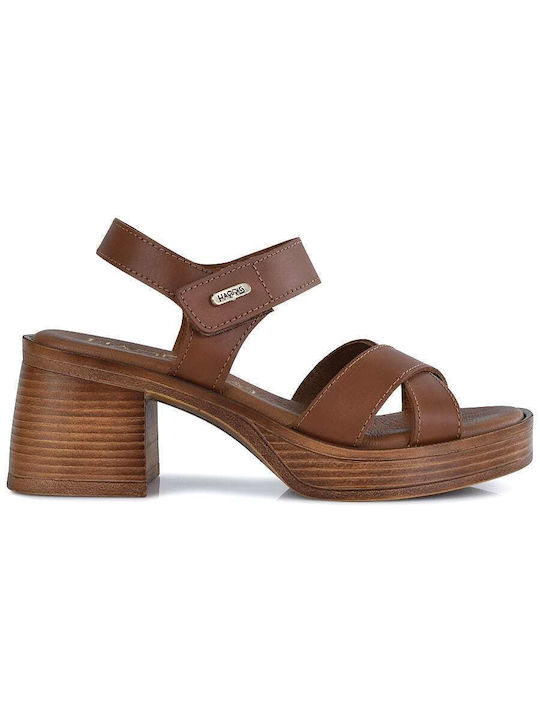Harris Leather Women's Sandals Tabac Brown with Medium Heel