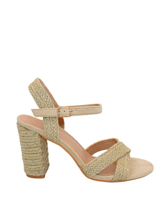 Morena Spain Women's Sandals Beige with Chunky High Heel