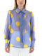 C. Manolo Women's Silky Polka Dot Long Sleeve Shirt Blue