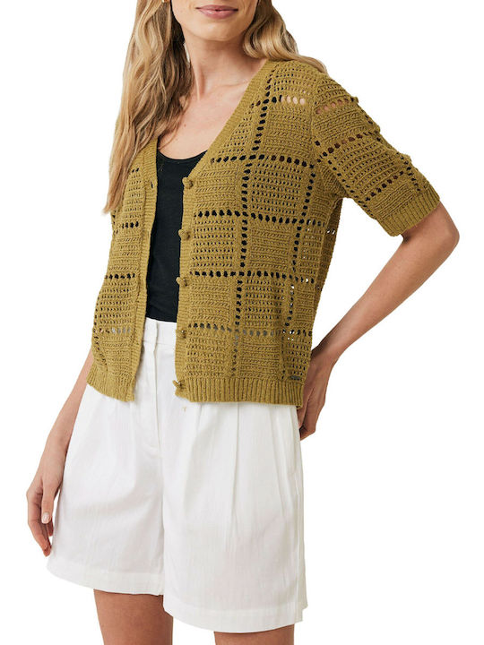 Mexx Short Women's Knitted Cardigan with Buttons Green
