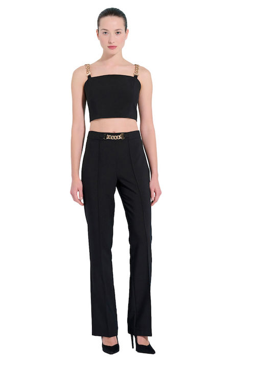 Matis Fashion Γυναικείο Υφασμάτινο Παντελόνι σε Ίσια Γραμμή Μαύρο