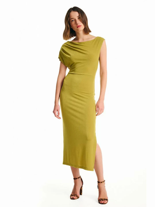 Forel Midi Dress Draped with Slit Ladi