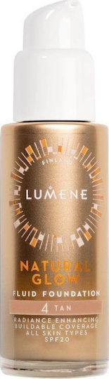 Lumene Natural Glow Fluid Foundation Spf20 Illuminating Smoothing Foundation 4 Tan 30ml