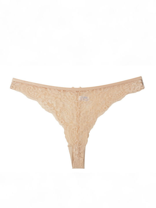 Berrak Damen Zeichenfolge mit Spitze Beige