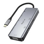 RayCue 9in1 USB-C Docking Station with HDMI 4K PD Ethernet and Support for 3 Monitors Gray