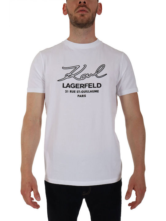 Karl Lagerfeld T-shirt Bărbătesc cu Mânecă Scurtă White