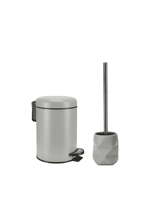 Kleine Wolke Metallisch Set aus Toilettenbürste und Mülleimer für das Badezimmer 3Es Gray