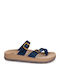 Fantasy Leather Women's Flat Sandals in Blue Color
