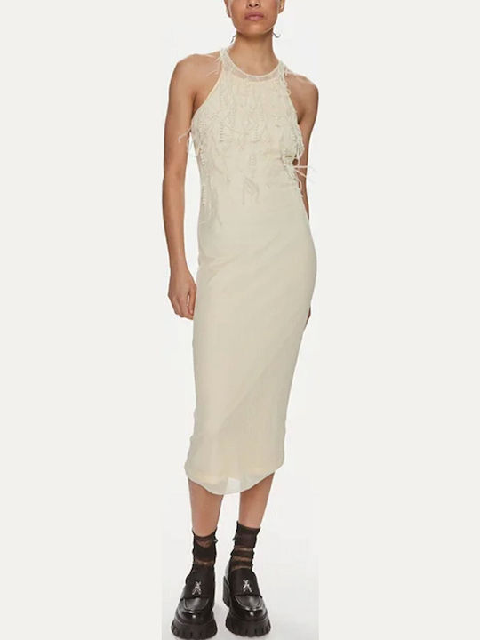 Patrizia Pepe Midi Dress Perles Ecru Midi Dress