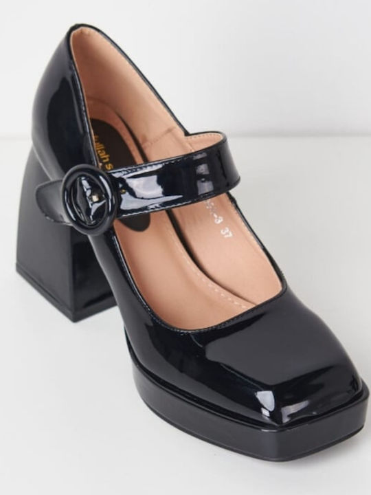 Fullah Sugah Patent Leather Black High Heels with Strap
