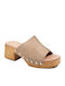 Leather Mules with Chunky Heel in Brown Color