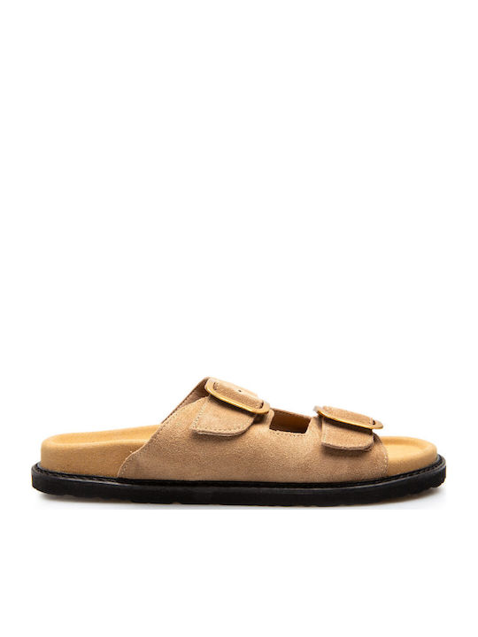 Leder Flache Sandalen für Damen in Braun Farbe