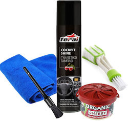 Feral 236480 Feral Car Care Dashboard Polishing Set 5 Piece Brush Polishing Dashboard Cherry Perfume 400ml Microfiber Cleaning Towel Microfiber Perfumed Can Cherry Perfume Cherry Cleaning Brush Special Air Ducts