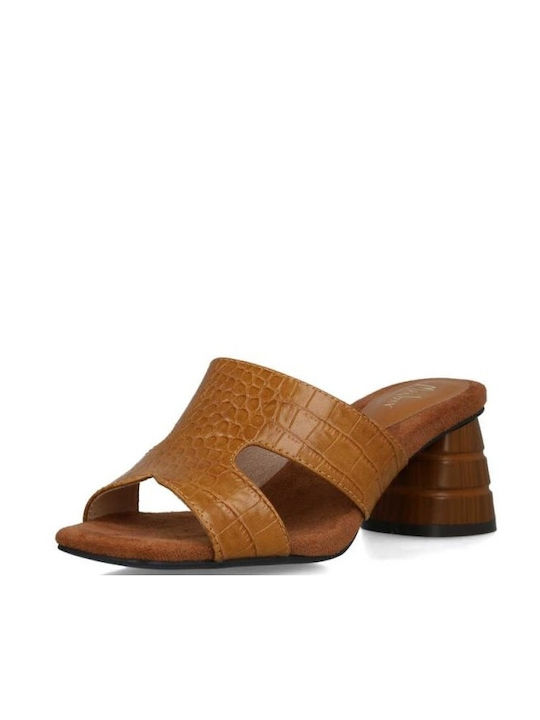 Menbur Synthetic Leather Women's Sandals Brown with Medium Heel